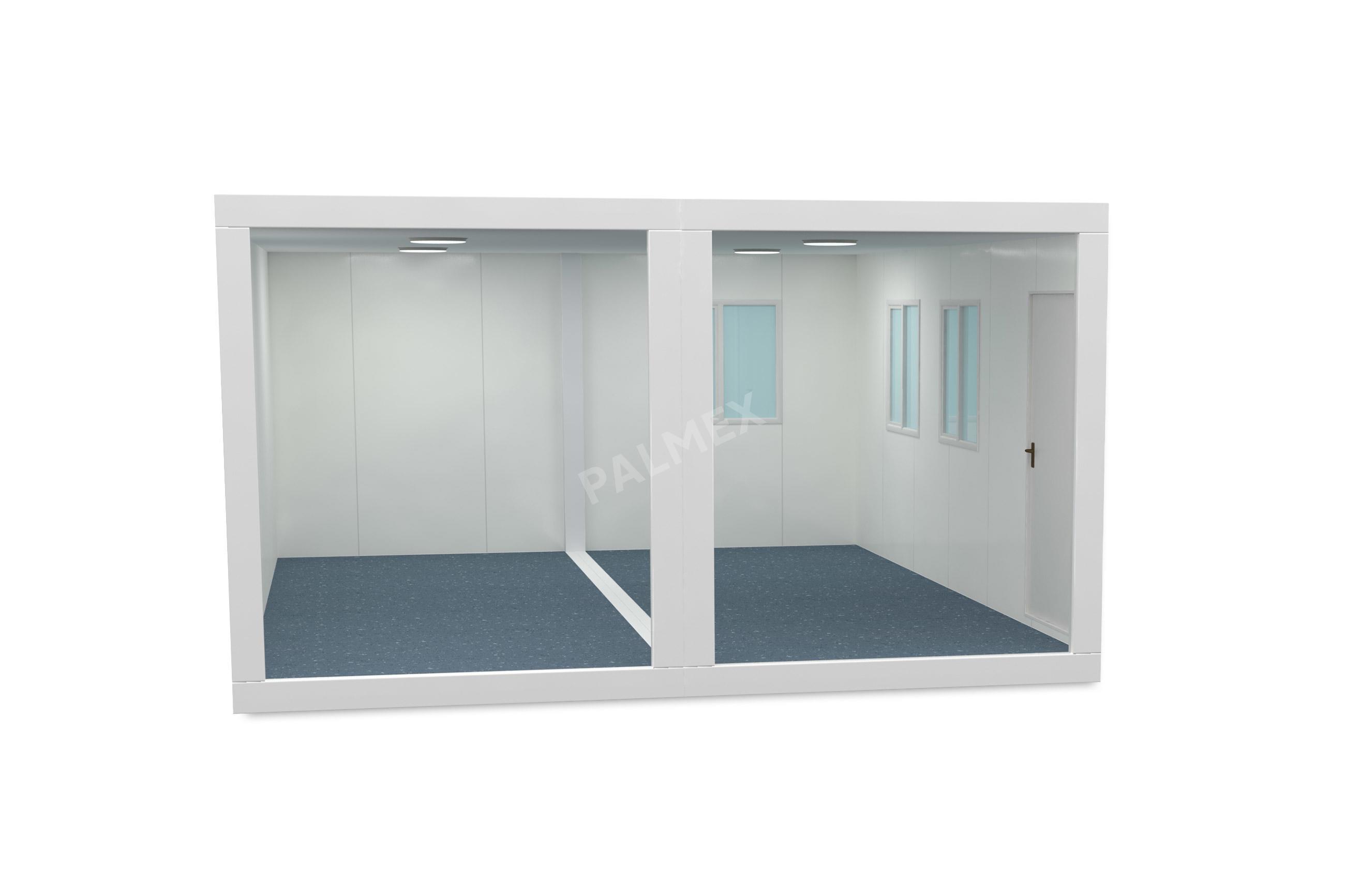 Containere Modulare 6x4.8m BASIC 1 Usa 3 Ferestre Alb PALMEX