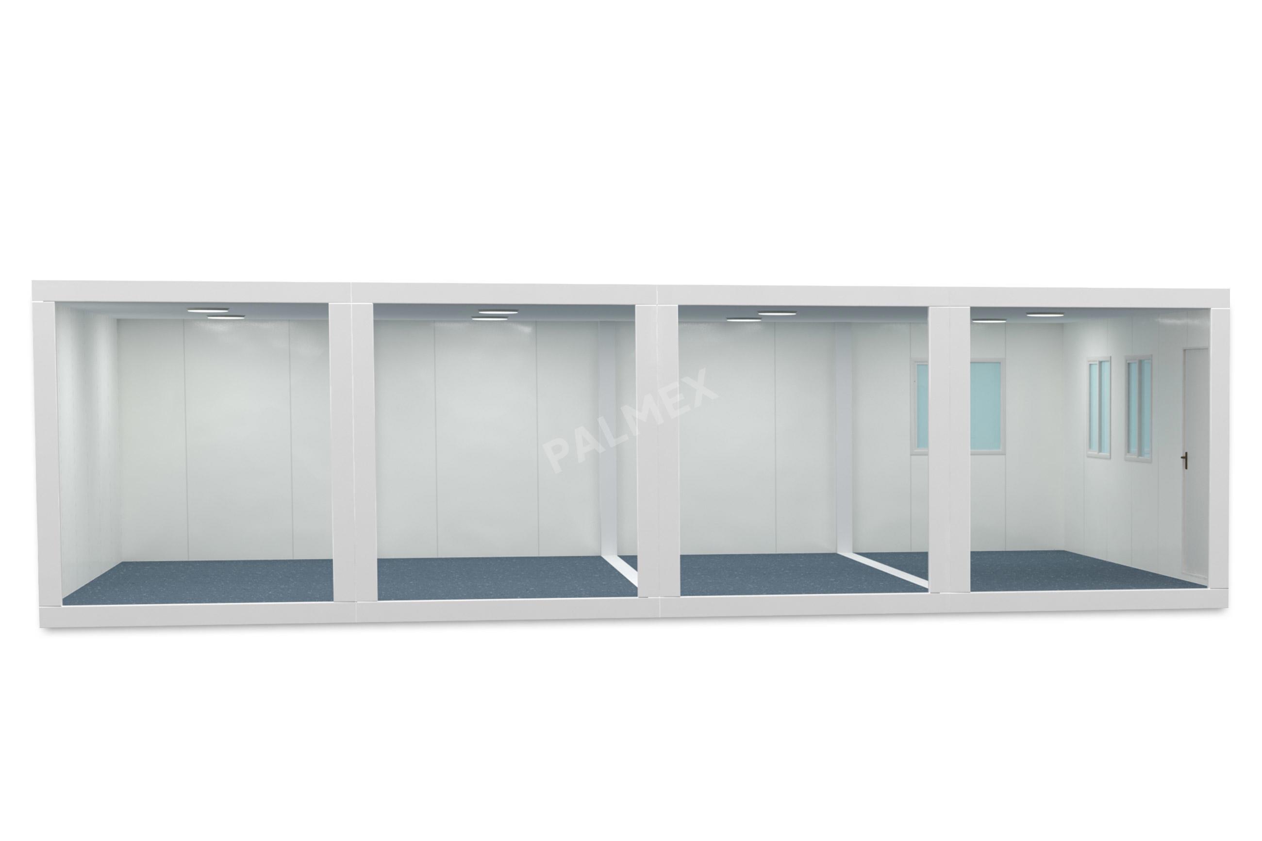 Containere Modulare 6x9.6m BASIC 1 Usa 3 Ferestre  Alb PALMEX